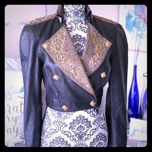 Michael Hoban genuine leather gold trim jacket